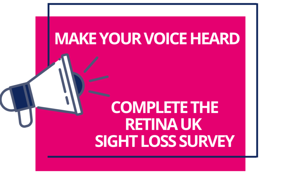 Text reads 'make your voice heard, complete the Retina UK sight loss survey'