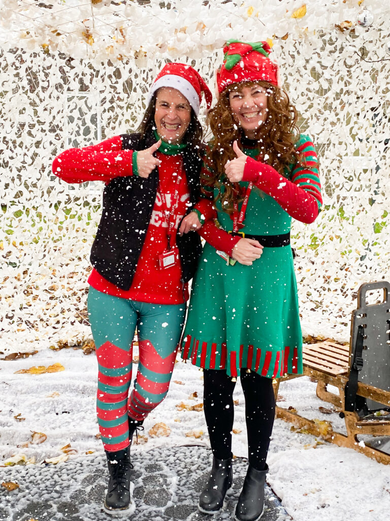 Two women dressed as elves