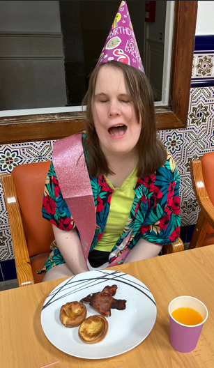 a student celebrating
